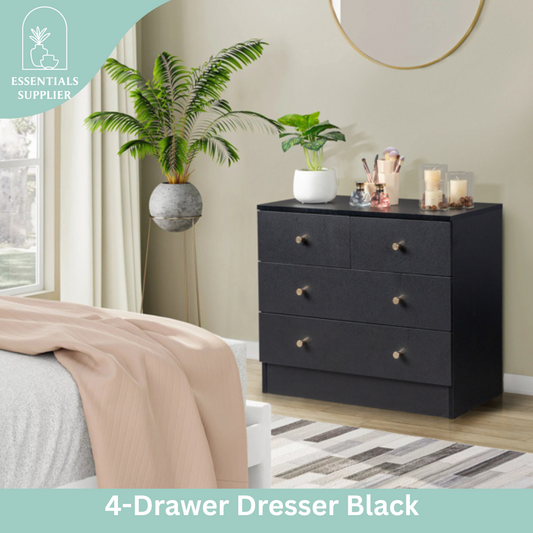 Modern Black 4-Drawer Dresser – Space-Saving Storage Cabinet for Bedroom or Living Room