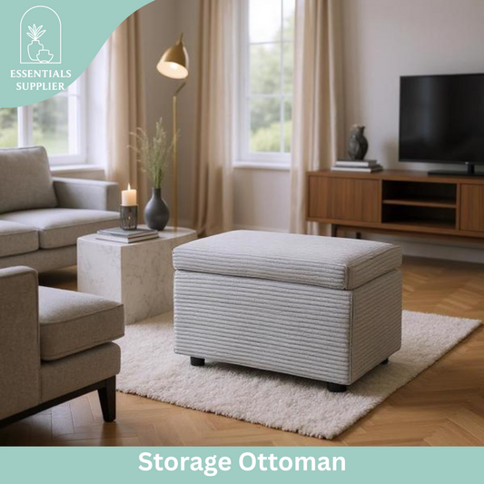 Light Gray Corduroy Storage Ottoman Bench with Hidden Compartment – 24.8