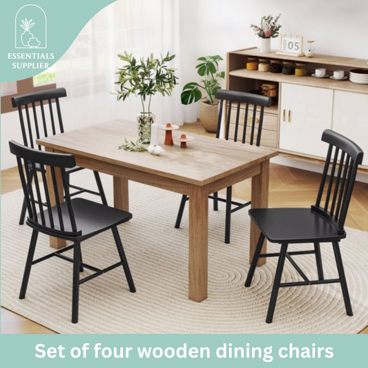 Black Wooden Farmhouse Dining Chairs – Set of 4