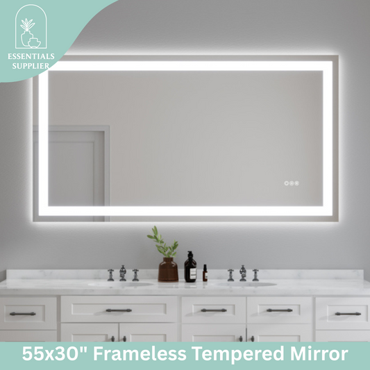 55x30 Dual LED Light Frameless Mirror – Front & Back Lighting
