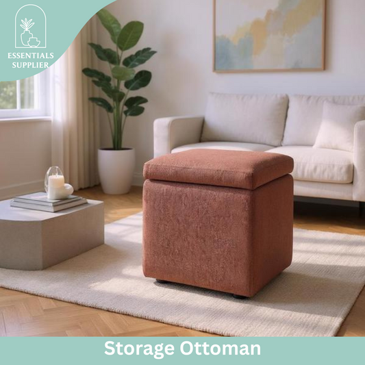 Brown Corduroy Storage Ottoman with Hidden Compartment – 16.5” Cube Seat