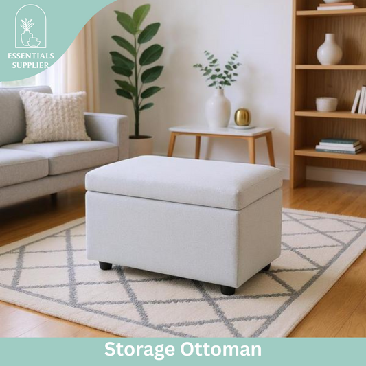 Light Gray Linen Storage Ottoman Bench with Hidden Compartment – 24.8" Wide