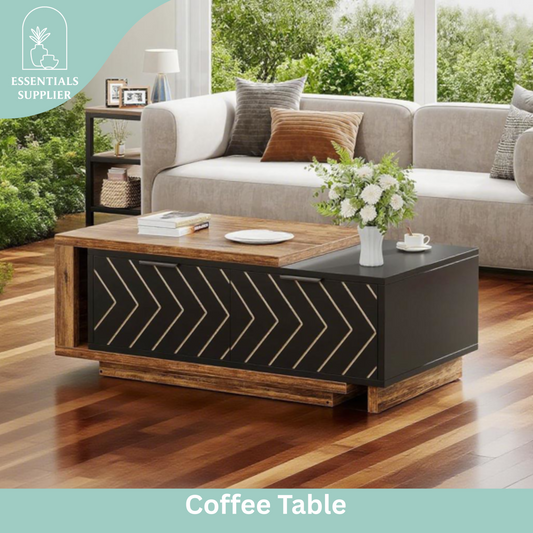 Expandable Dual-Tone Coffee Table – Walnut & Oak with Storage Drawers