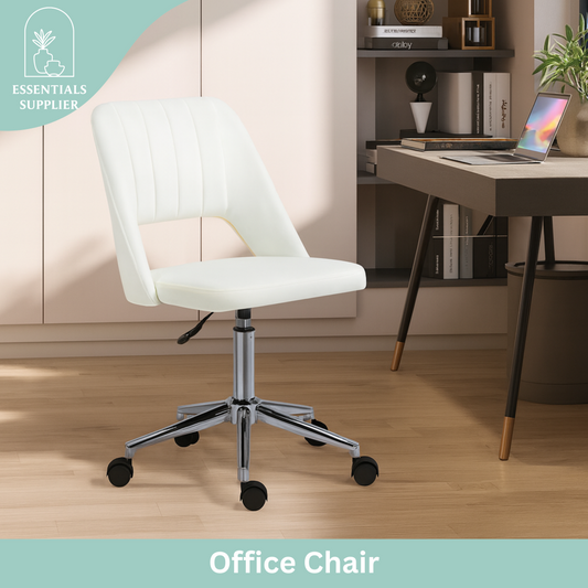 Modern White Velvet Office Chair – Adjustable Height, Swivel Base & Scallop Backrest