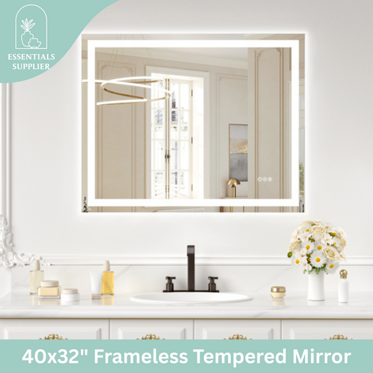 40x32" Dual LED Light Frameless Mirror – Front & Back Lighting