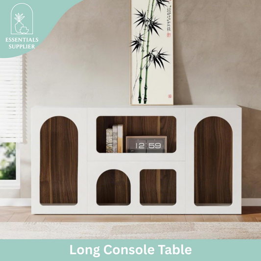 Modern White 6-Compartment Long Console Table – Elegant Storage & Display Unit
