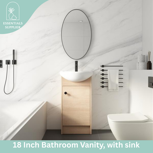 18" Small Bathroom Vanity with Sink – Freestanding Oak Cabinet Combo Unit
