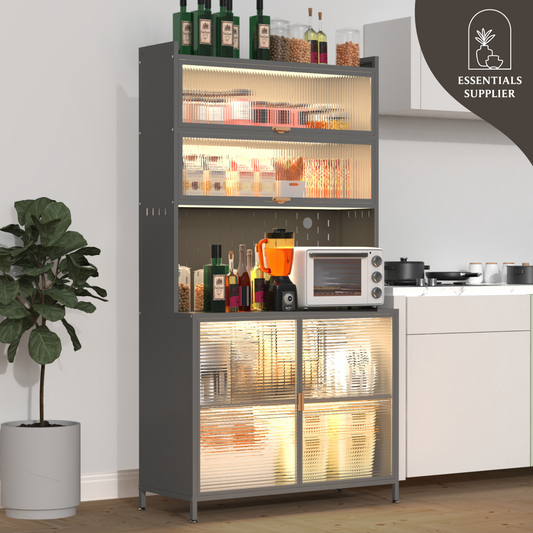 73'' Tall Grey Kitchen Pantry Cabinet with Flip Doors & Pegboard Storage