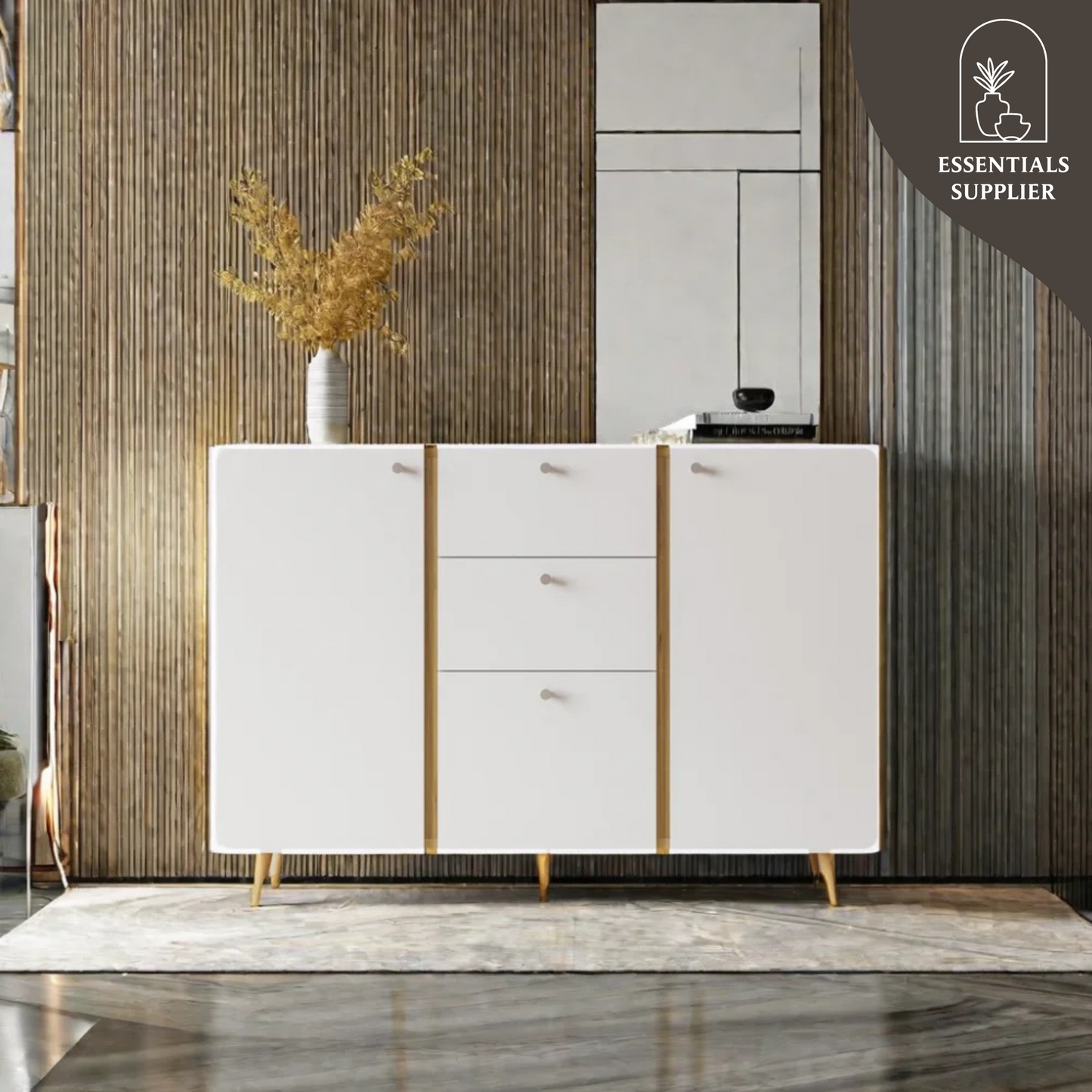 47" Sideboard Buffet Cabinet with 3 Drawers & 2 Doors, Adjustable Shelves