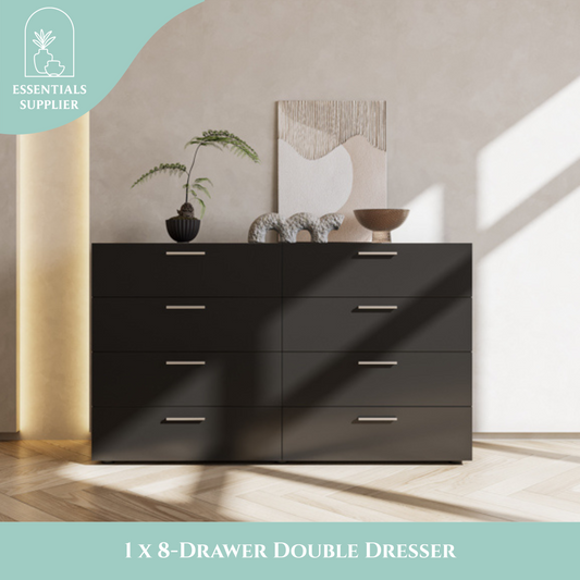 8 Drawer Double Dresser, Wide Storage Cabinet for Bedroom, Living Room, Black
