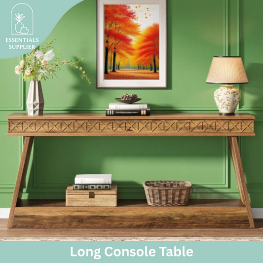 Rustic Brown 2-Tier Long Console Table – Farmhouse Style Entryway & Sofa Table
