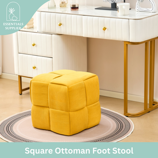 Yellow Corduroy Ottoman Vanity Stool – Square Footrest for Bedroom & Entryway