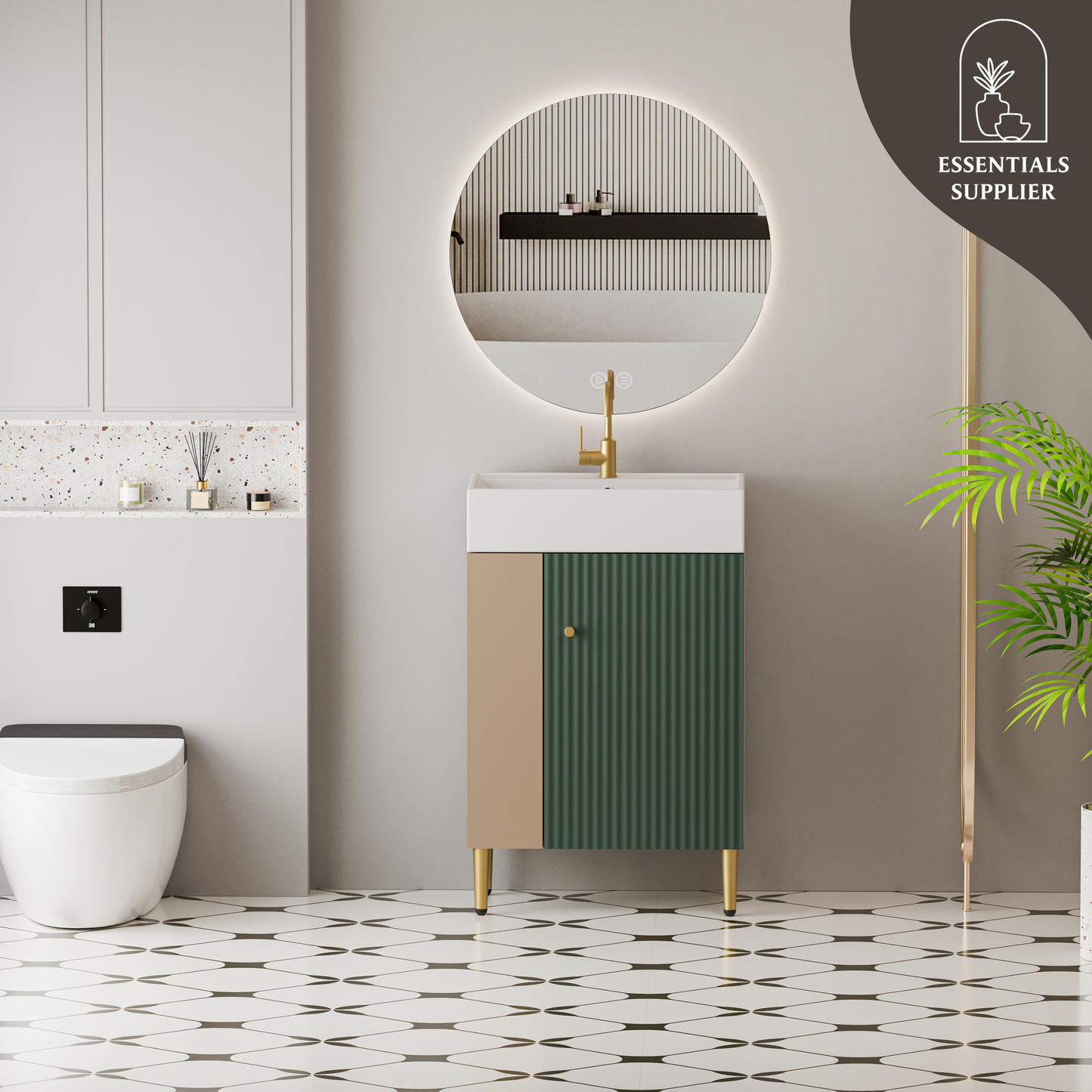 21.6" Bathroom Vanity with Sink, Open Shelf & Soft-Close Door, Green