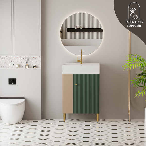 21.6" Bathroom Vanity with Sink, Open Shelf & Soft-Close Door, Green