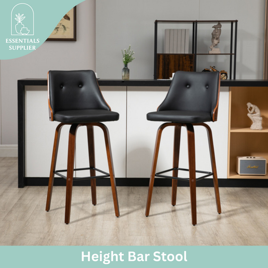 Set of 2 Black PU Leather Wingback Swivel Bar Stools with Tufted Back & Footrest
