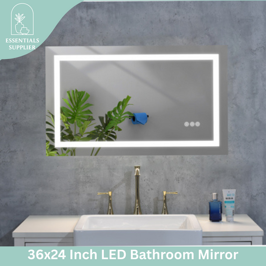36x24" LED Bathroom Mirror with Frontlit & Backlit, Anti-Fog, Dimmable, 3 Colors