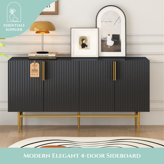 Modern 4-Door Sideboard Buffet Cabinet with Gold Handles, Black for Home Use