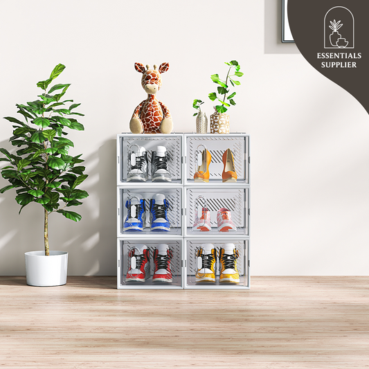 My Store  6-Pack White Plastic Mesh Shoe Boxes – 35x25x19cm Modular Storage Set