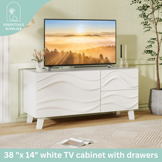 38" White TV Cabinet with Drawers – Stylish Media Console & Storage Stand