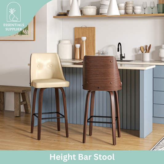 Set of 2 Beige PU Leather Wingback Swivel Bar Stools with Tufted Back & Footrest