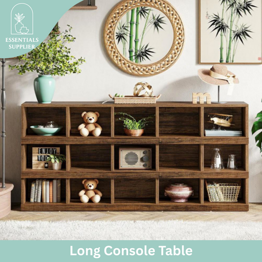 71" Rustic Brown Farmhouse Console Table – 4-Tier, 15-Cube Storage by Tribesigns