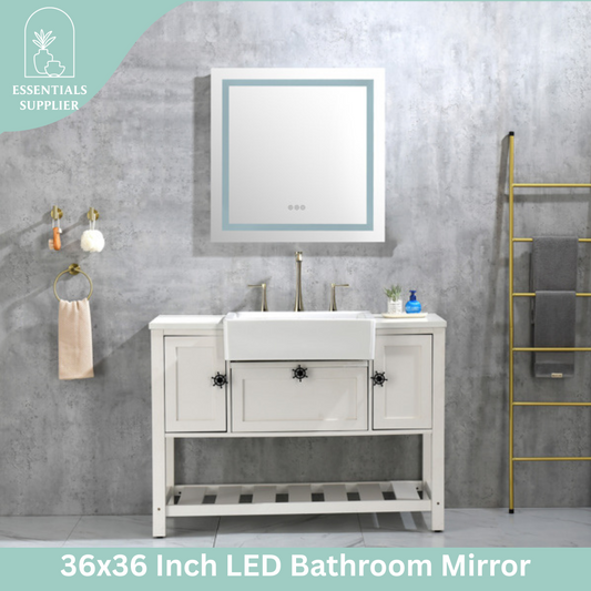 36x36" LED Bathroom Mirror with Frontlit & Backlit, Anti-Fog, Dimmable, 3 Colors