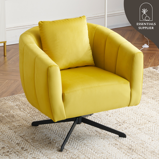 360° Swivel Velvet Accent Chair with Fluffy Cushion – Yellow