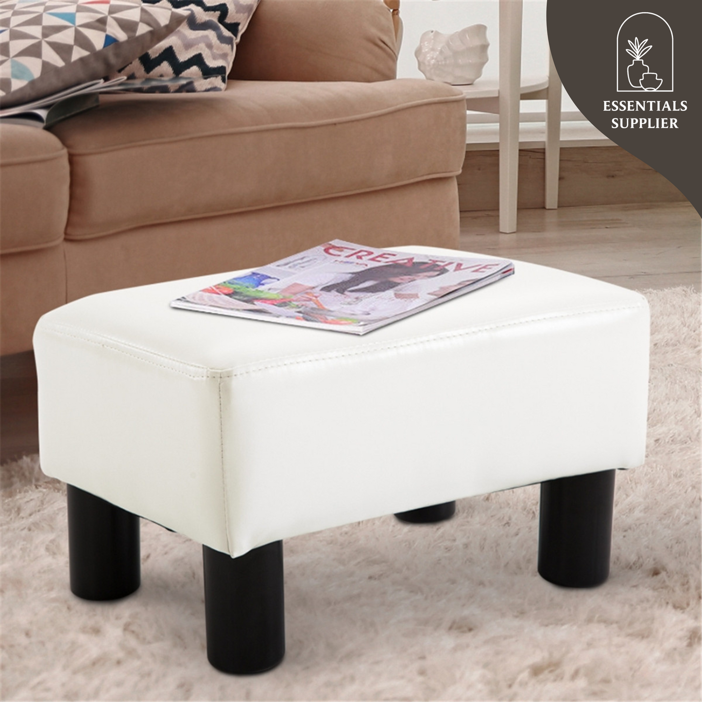 White Faux Leather Foot Rest Ottoman – Chic, Lightweight & Durable