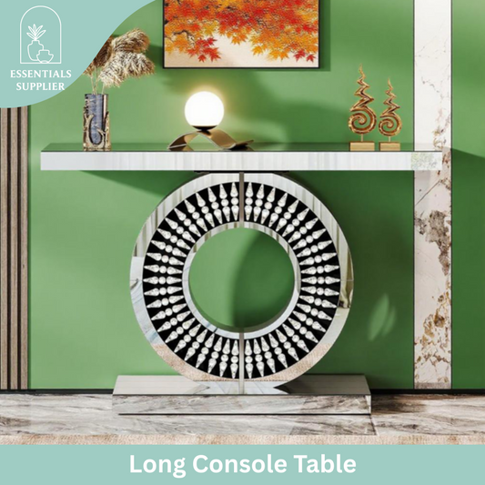 43" Silver Glass Console Table with Crystal Inlays – Modern Entryway Accent