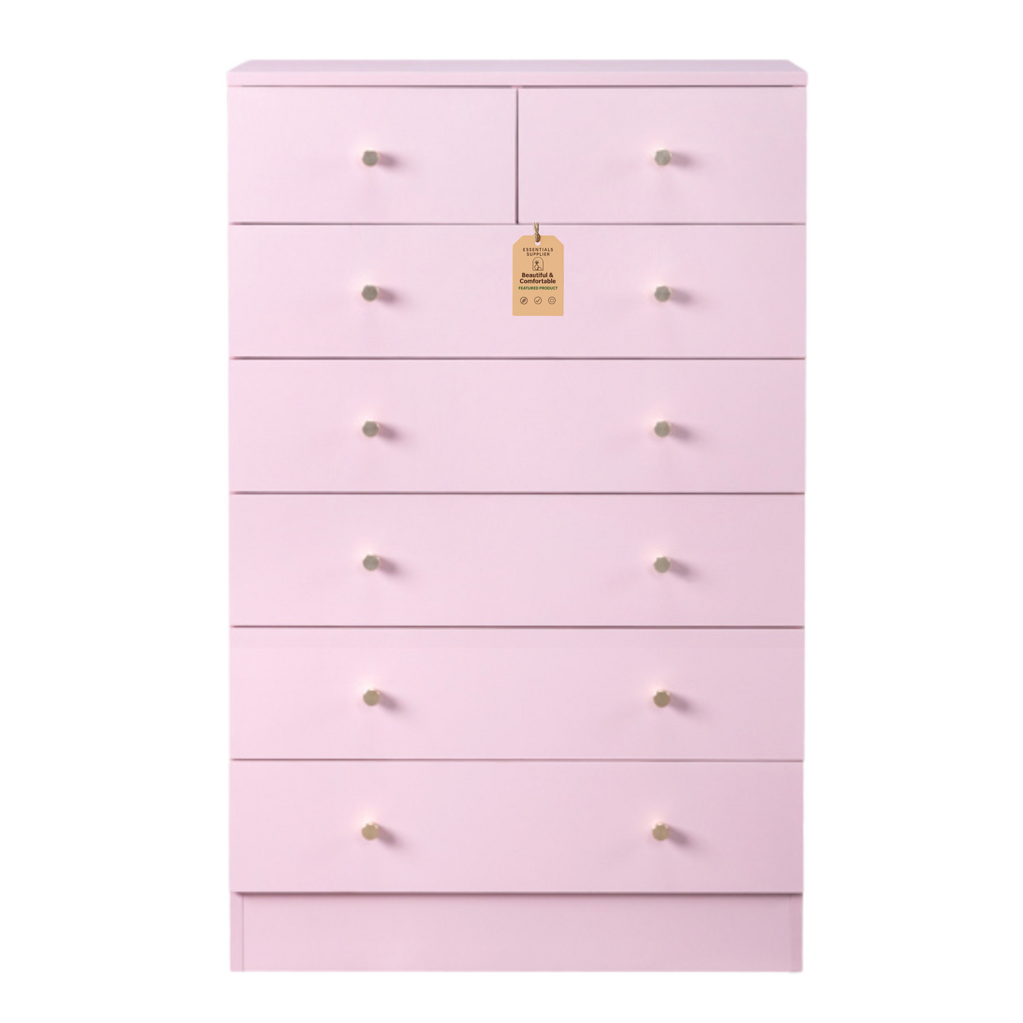 Modern Pink 7-Drawer Dresser – Space-Saving Storage for Bedroom or Home