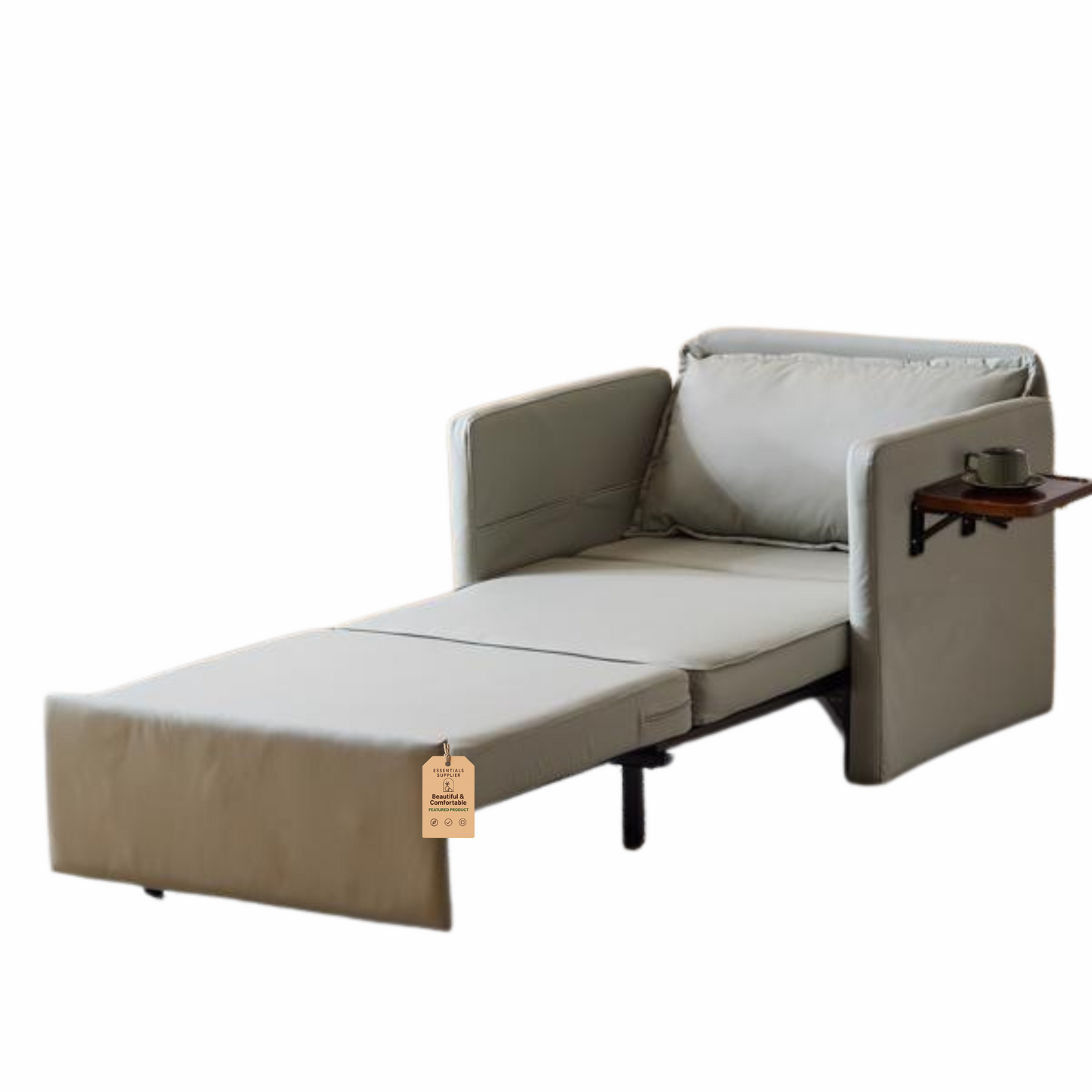 3-in-1 Sleeper Chair Bed with USB Tray, Light Grey Leather Convertible Sofa