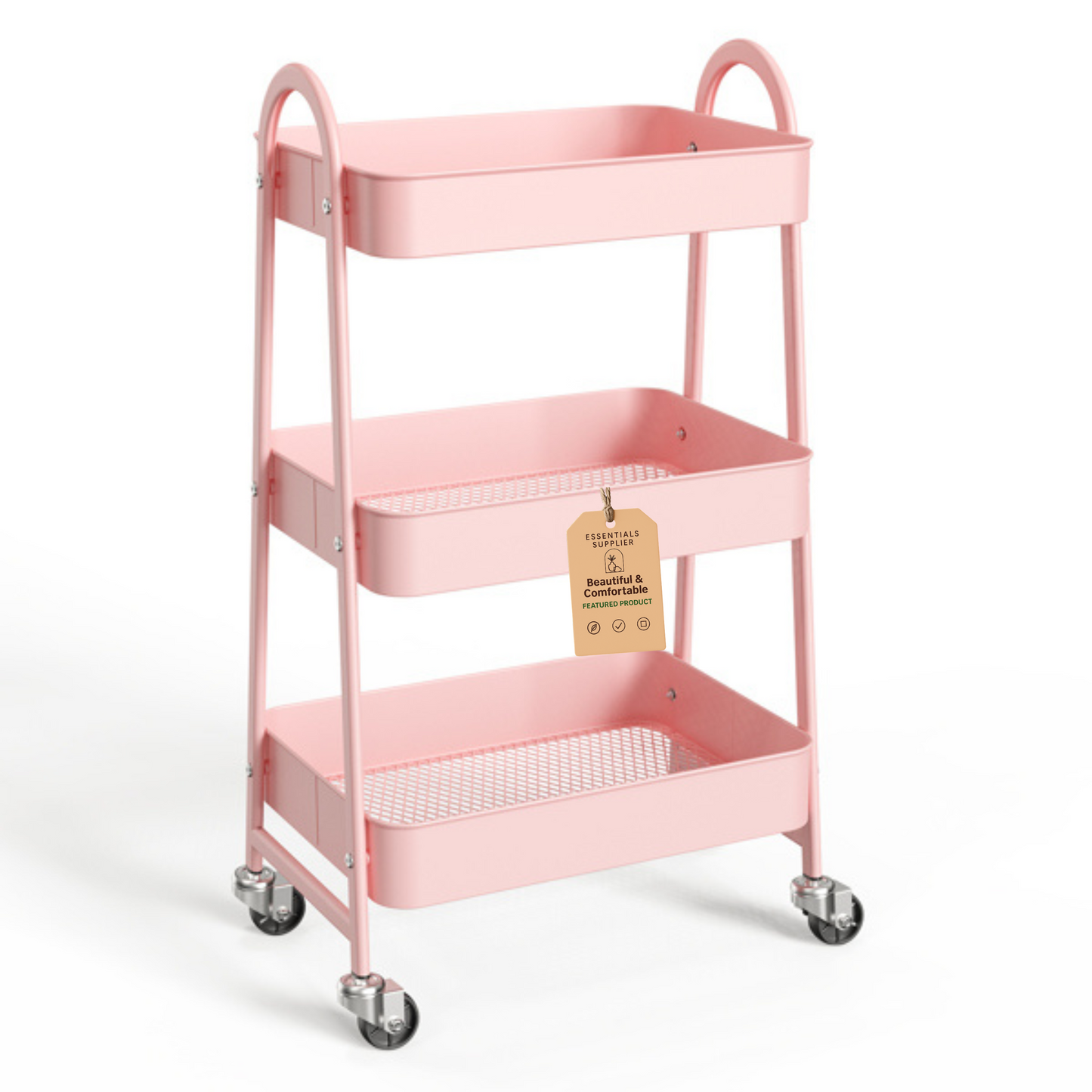 3-Tier Rolling Metal Utility Cart – Storage Organizer for Home & Office