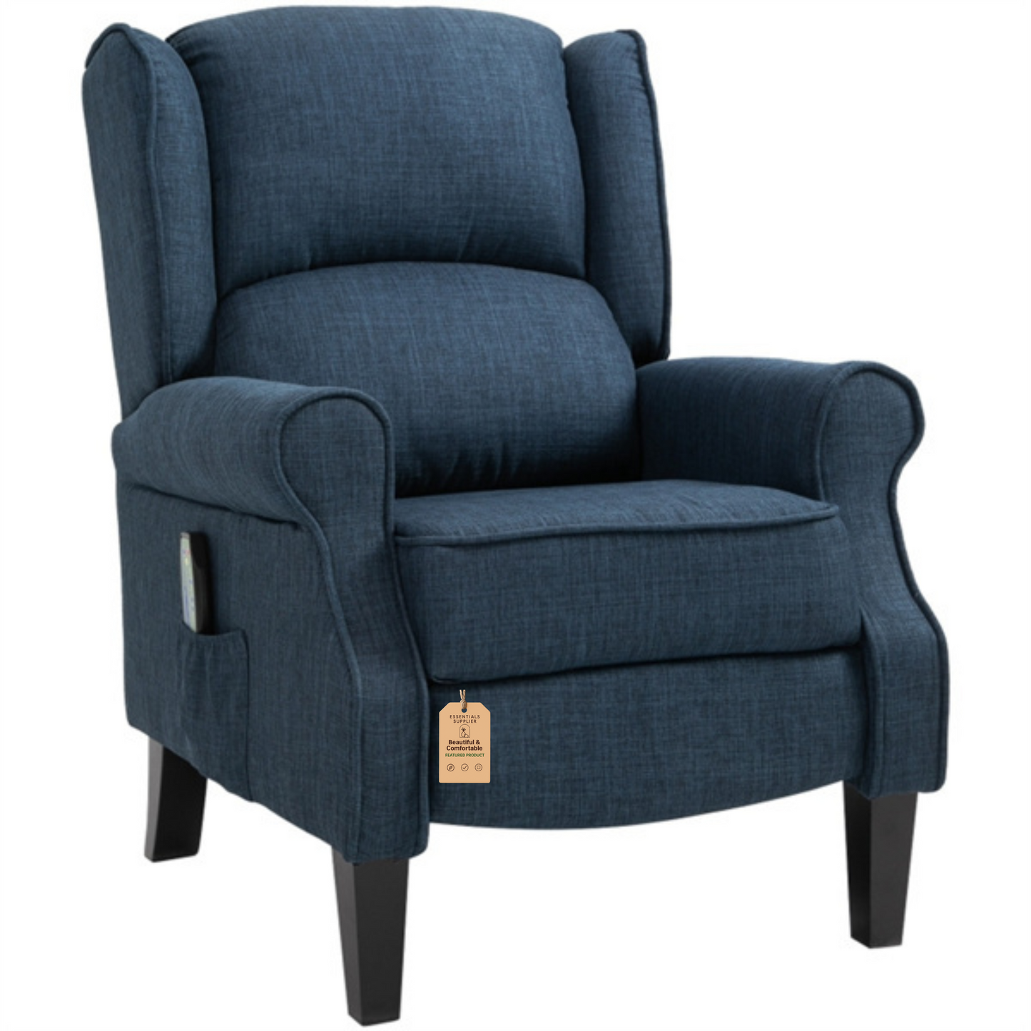 Heated Massage Recliner Chair with Lumbar Support – Manual Pushback, Blue