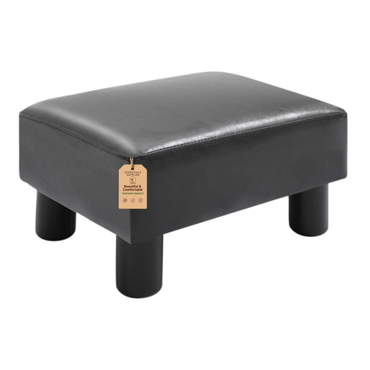 Black Faux Leather Foot Rest Ottoman – Chic, Lightweight & Durable