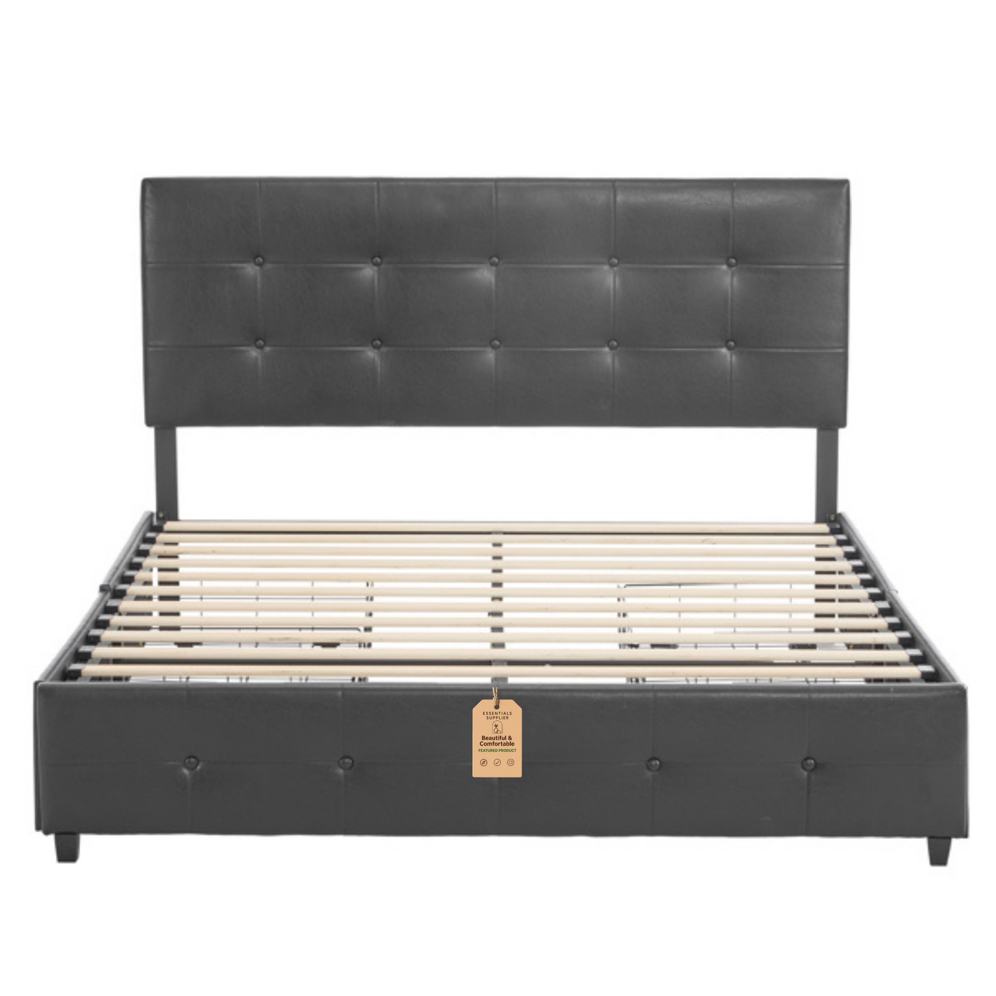 Queen Upholstered Platform Bed with 4 Drawers & Adjustable Tufted Headboard
