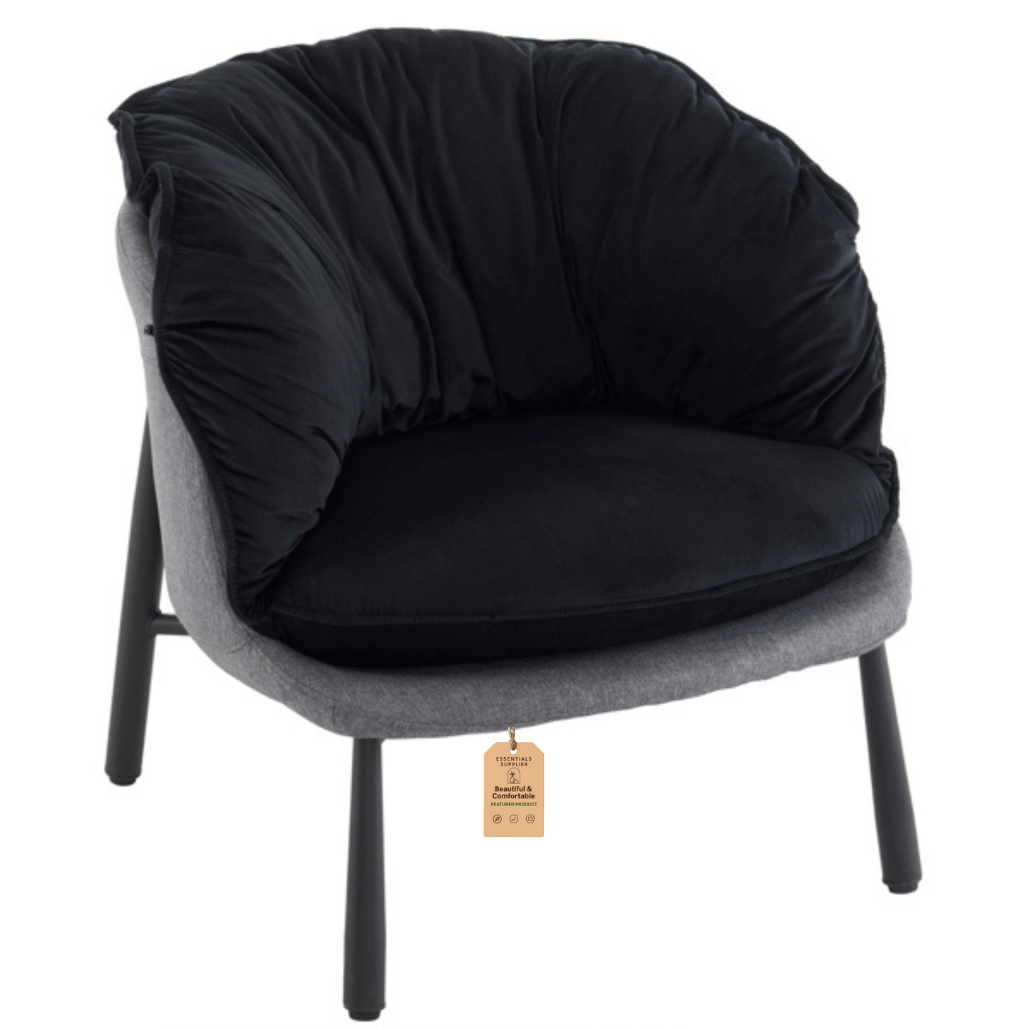 Modern Velvet Barrel Accent Chair with Metal Legs – Black Armchair