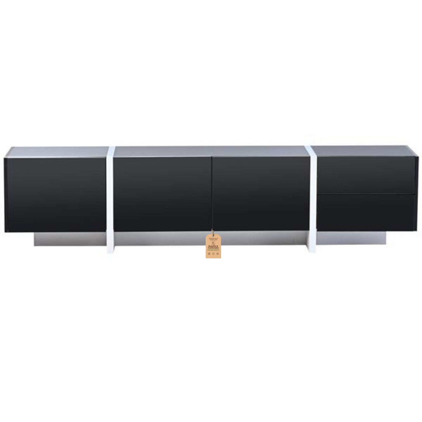 Modern Black & White TV Stand, Fits TVs Up to 80'', High Gloss Cabinet