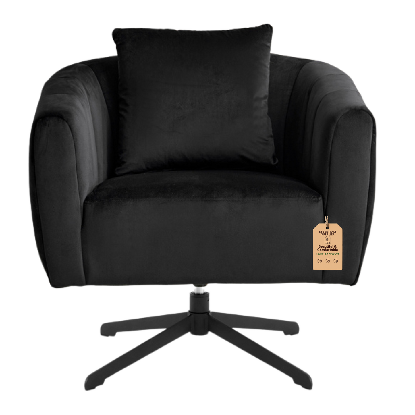 360° Swivel Velvet Accent Chair with Fluffy Cushion – Black