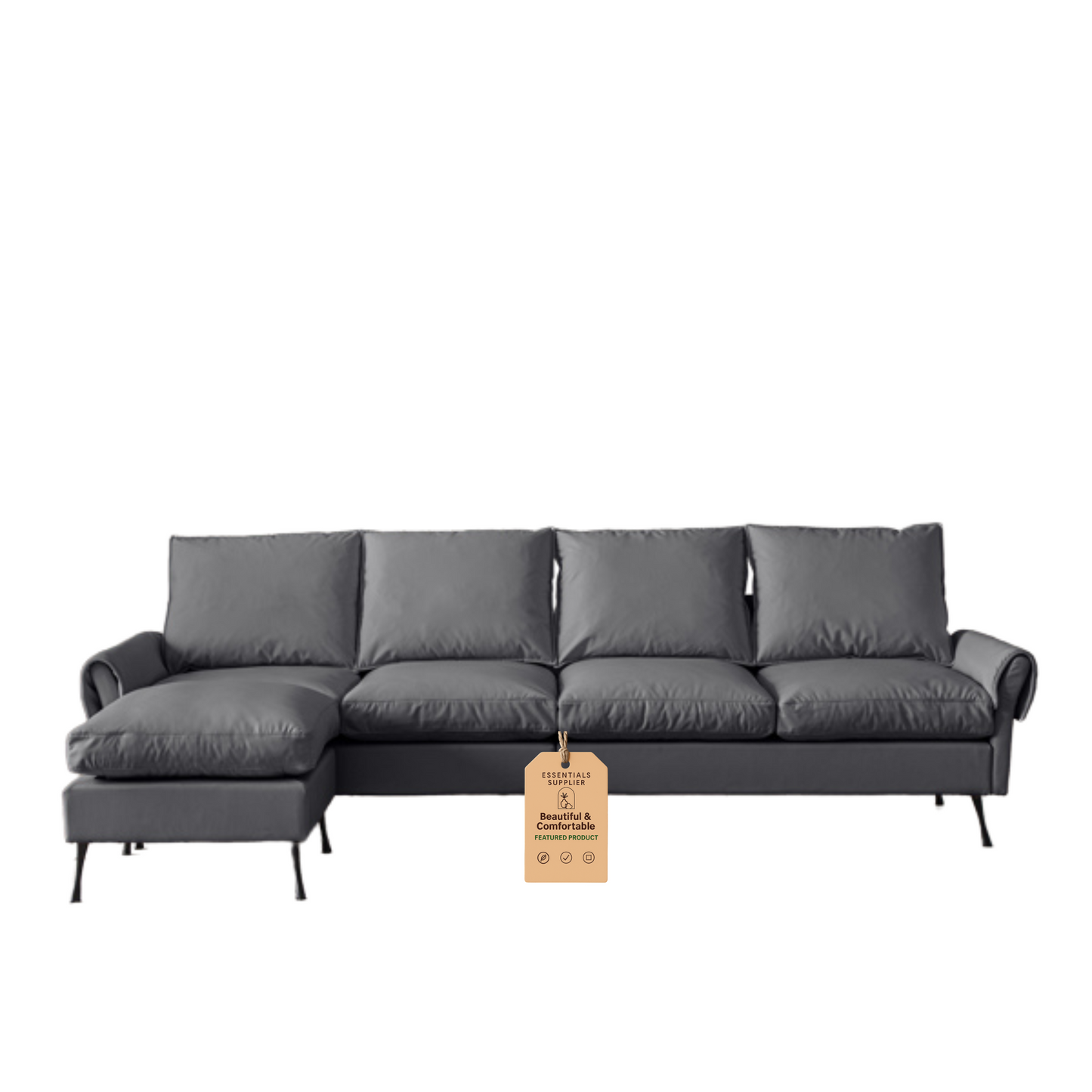 104.5" Modern L-Shaped Tech Leather Sofa with Convertible Ottoman