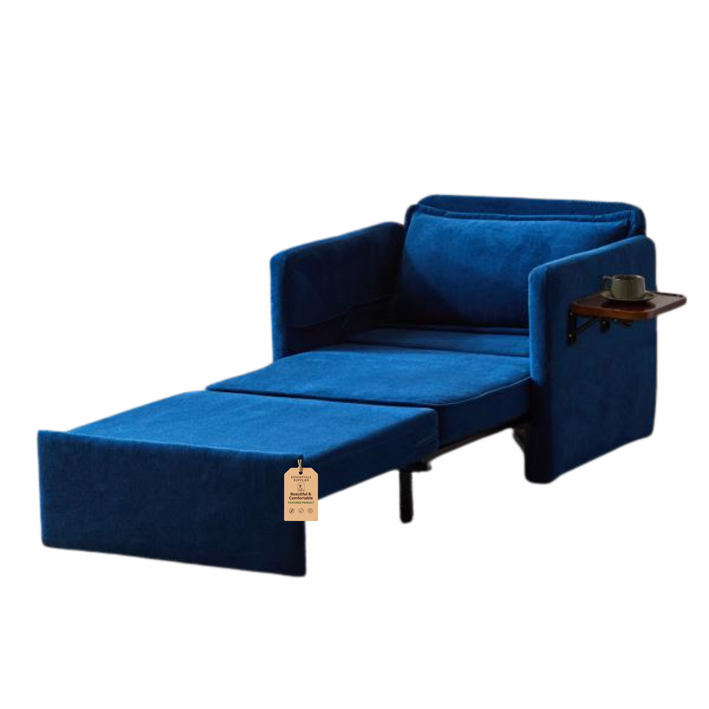 3-in-1 Sleeper Chair Bed with USB Tray, Blue Fabric Convertible Sofa