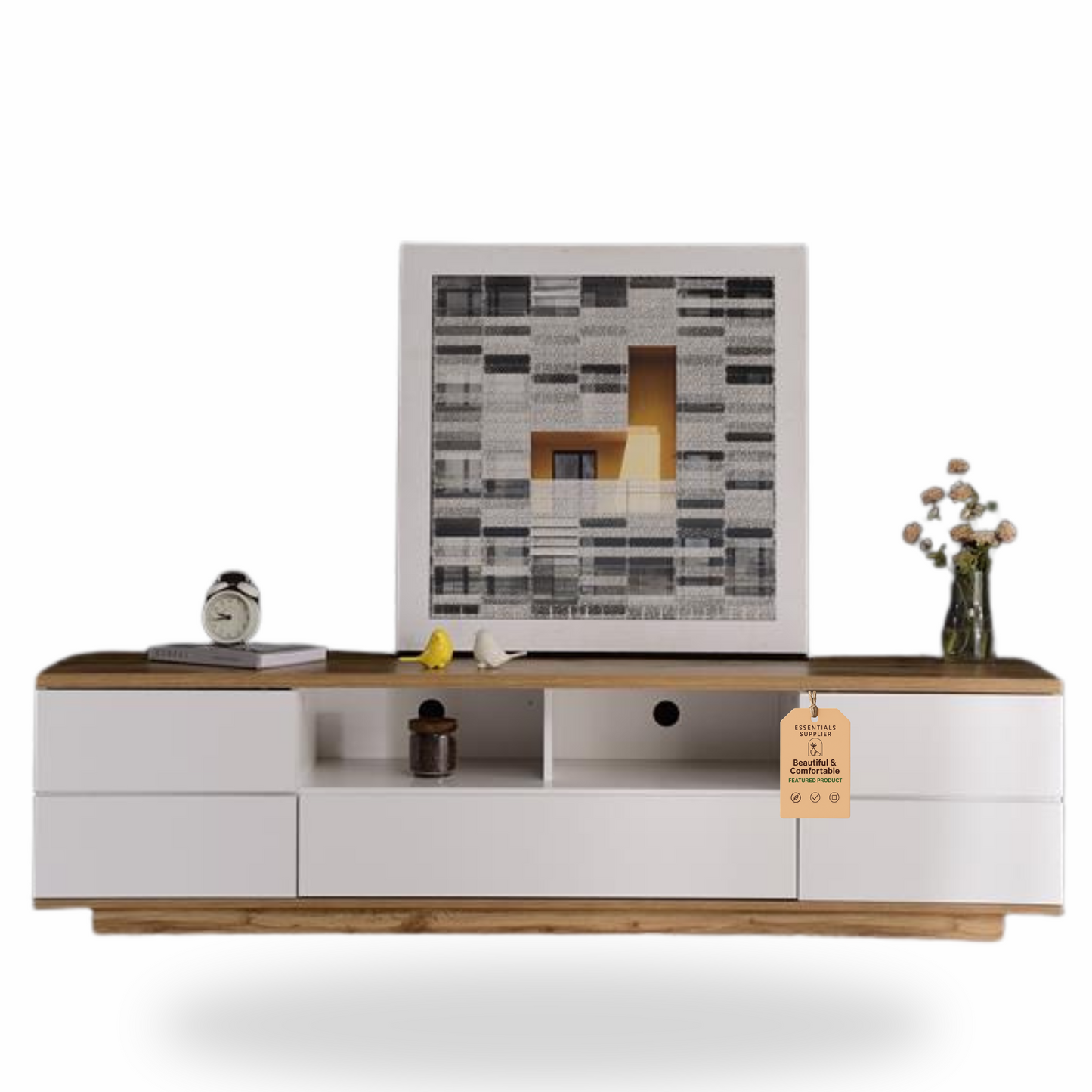 Modern TV Stand for 80'' TVs, Media Console with Storage & Rebound Doors