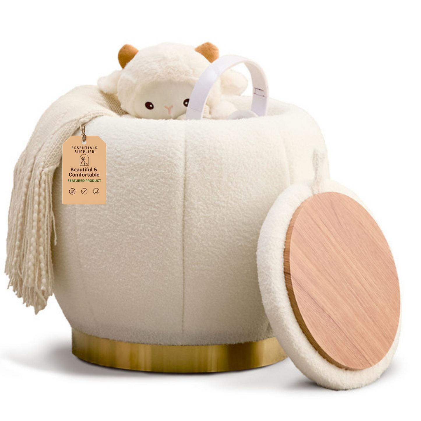 Storage Ottoman Footrest with Soft Seat, Velvet Stool Accent, White