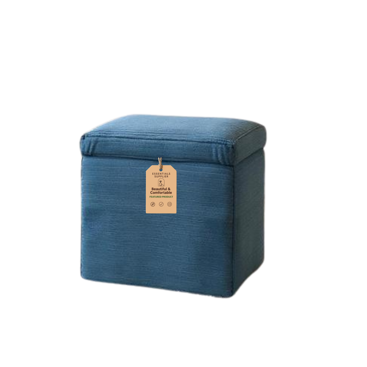 Blue Corduroy Storage Ottoman with Hidden Compartment – 16.5” Cube Seat