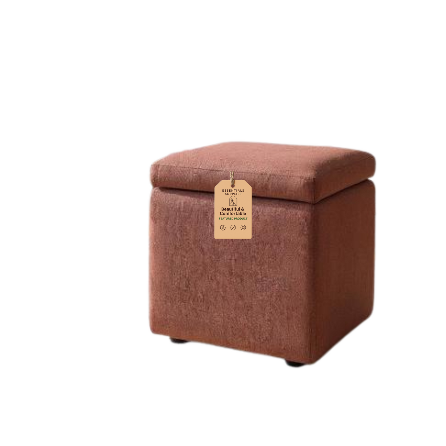 Brown Corduroy Storage Ottoman with Hidden Compartment – 16.5” Cube Seat