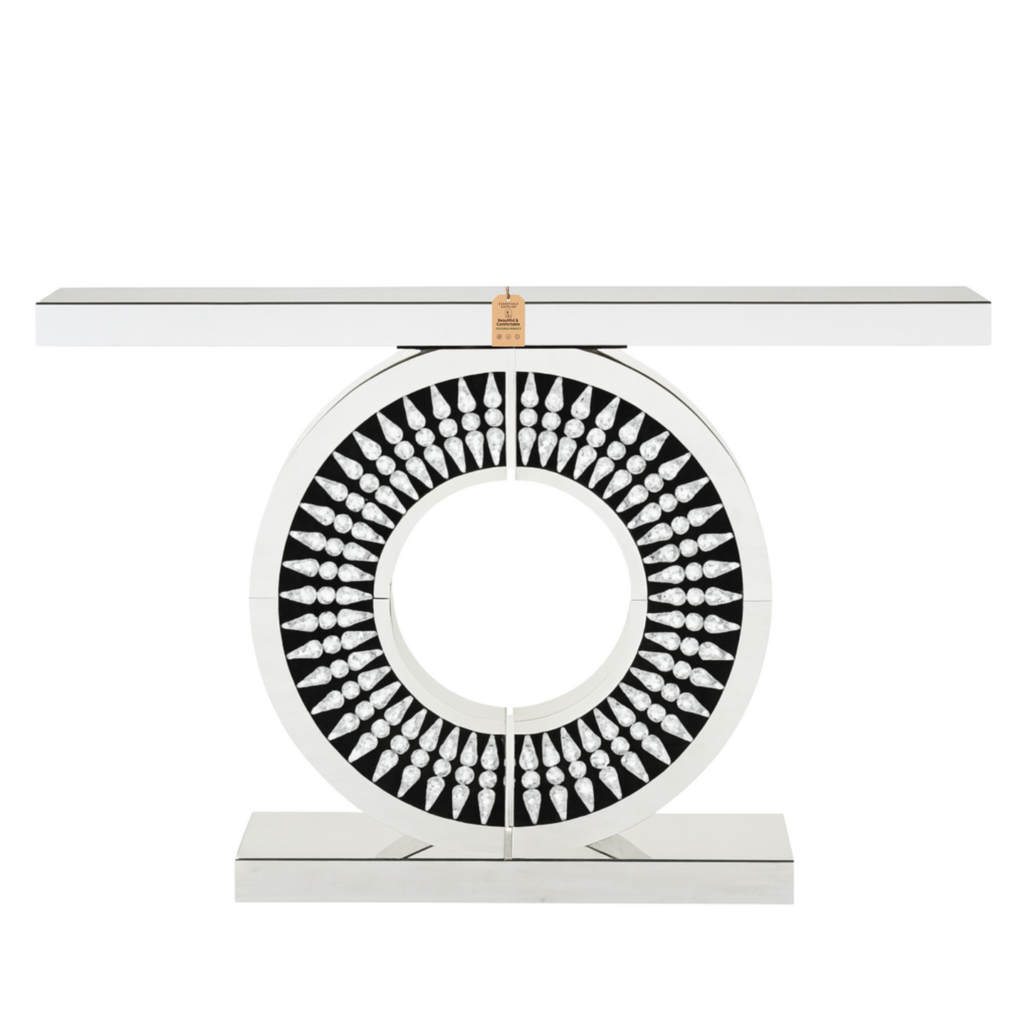 43" Silver Glass Console Table with Crystal Inlays – Modern Entryway Accent