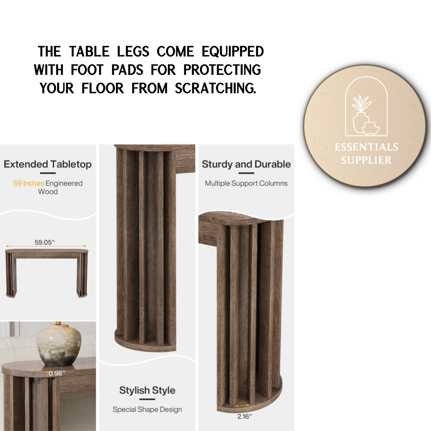 59" Vintage Wood Console Table with Curved Base – Rustic Entryway & Sofa Accent
