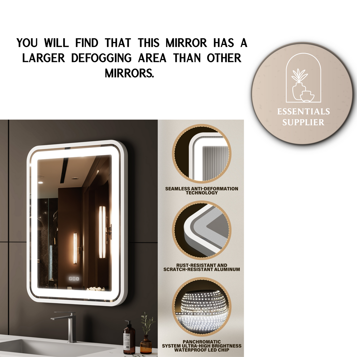 36x28" LED Bathroom Vanity Mirror, Dimmable, Anti-Fog, Wall Mount