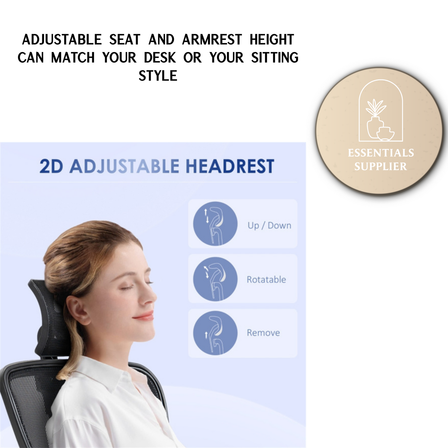 Ergonomic Mesh Massage Office Chair with Adjustable Armrests & Headrest