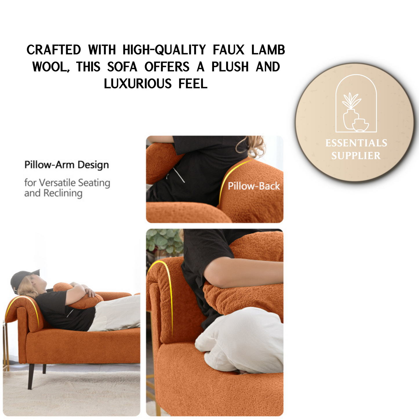 68.5" Modern Lamb Wool Sofa with Pillows for Small Living Spaces
