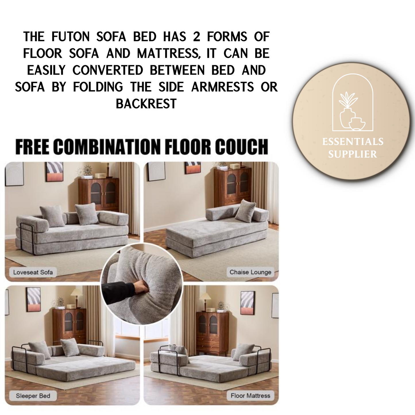 Convertible Corduroy Futon Sofa Bed – Foldable Floor Couch with Sponge Padding